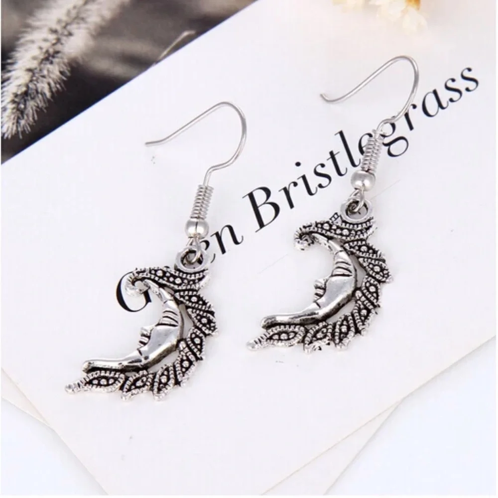 New Boho Sterling Silver Moon Goddess Handmade Dangle Earrings - Picture 5 of 11